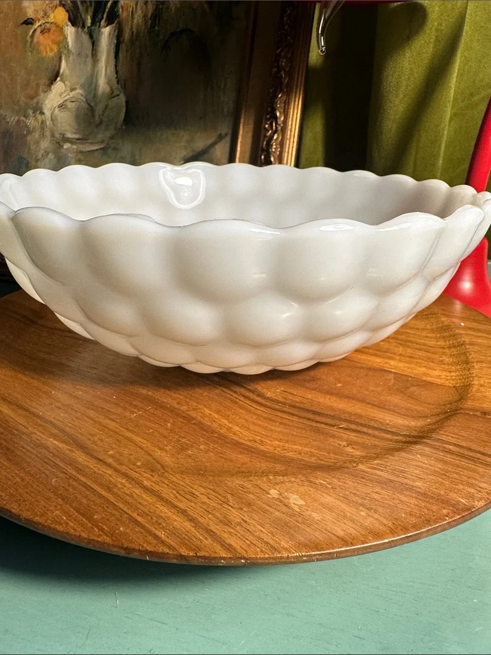 Vintage Midcentury Anchor Hocking White Milk Glass Bubble Bowl